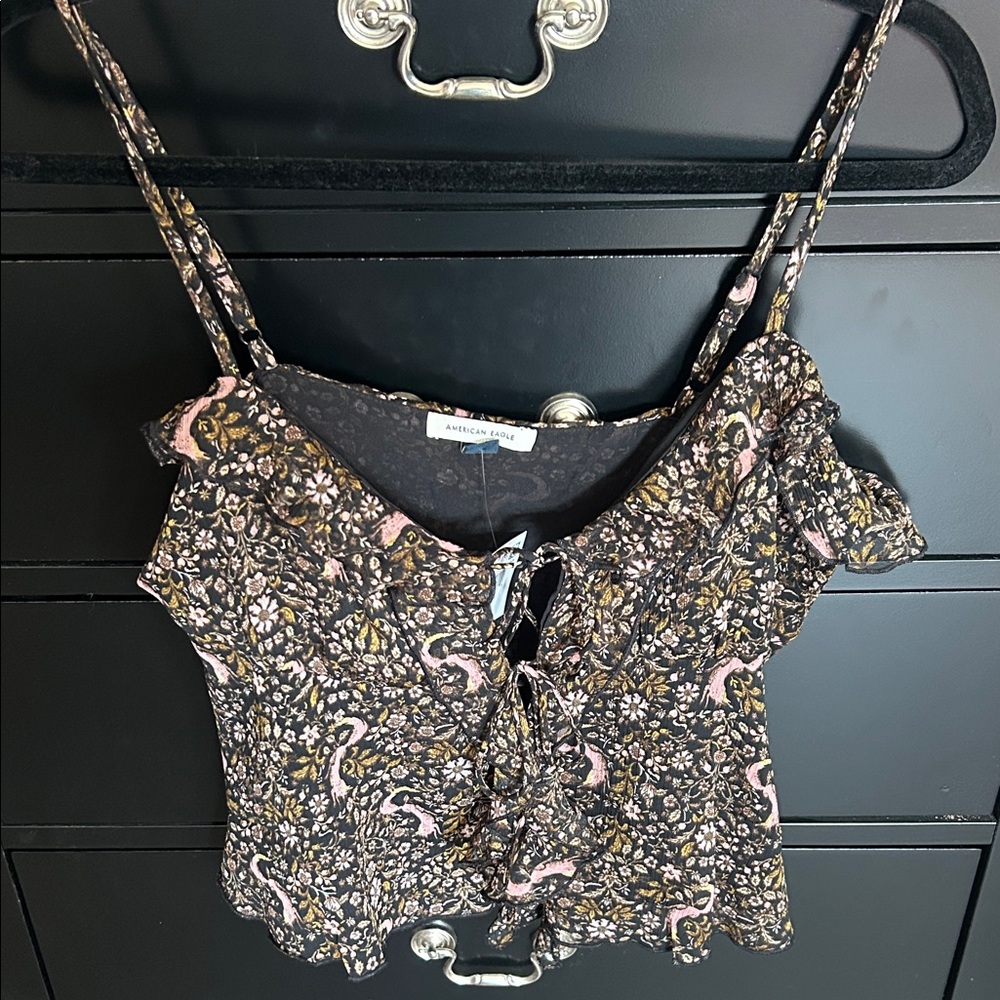 American Eagle Outfitters Black and Pink Floral Camisole